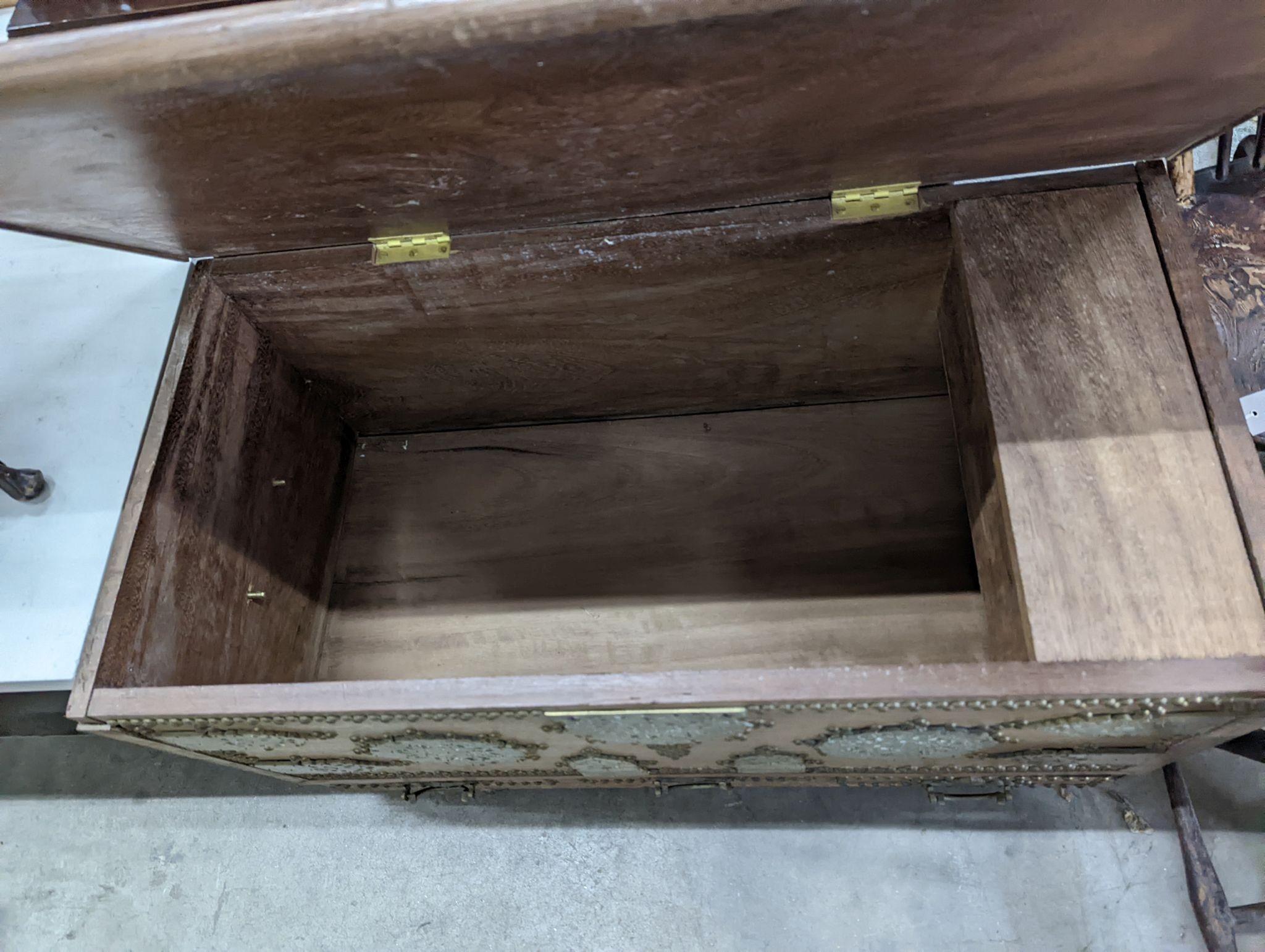 A studded wood hardwood Zanzibar chest, width 96cm, depth 48cm, height 60cm